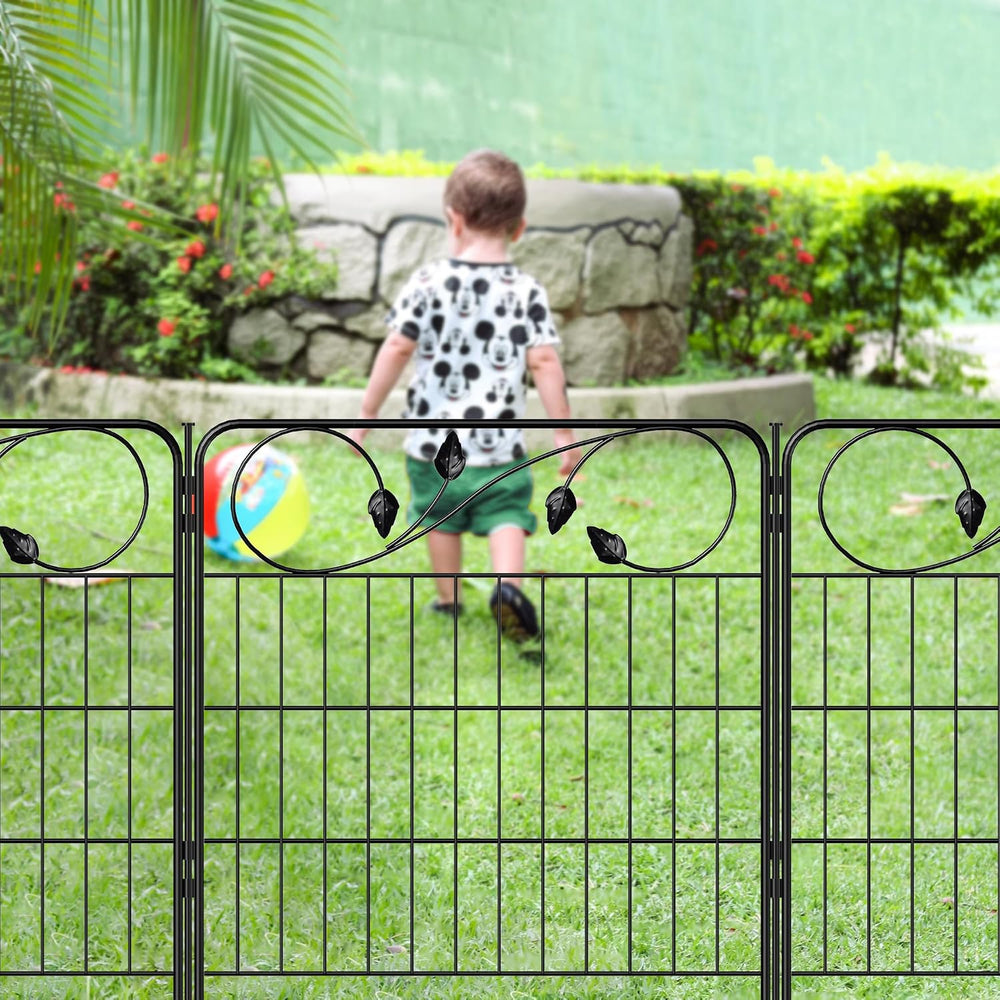 Decorative Metal Garden Fence 24in(H)X10ft(L) 5 Panels Black Garden Fencing