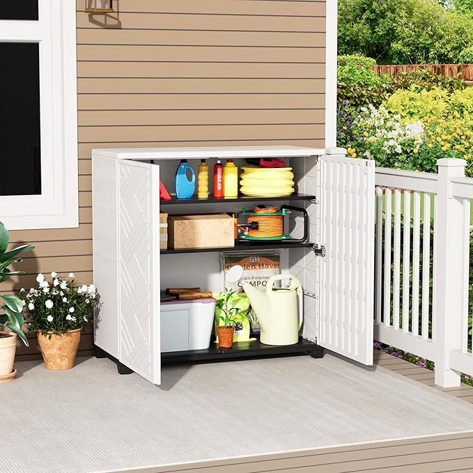 Outdoor/Indoor Storage Box,Resin and Plastic Storage Cabinet Waterproof,Outdo...