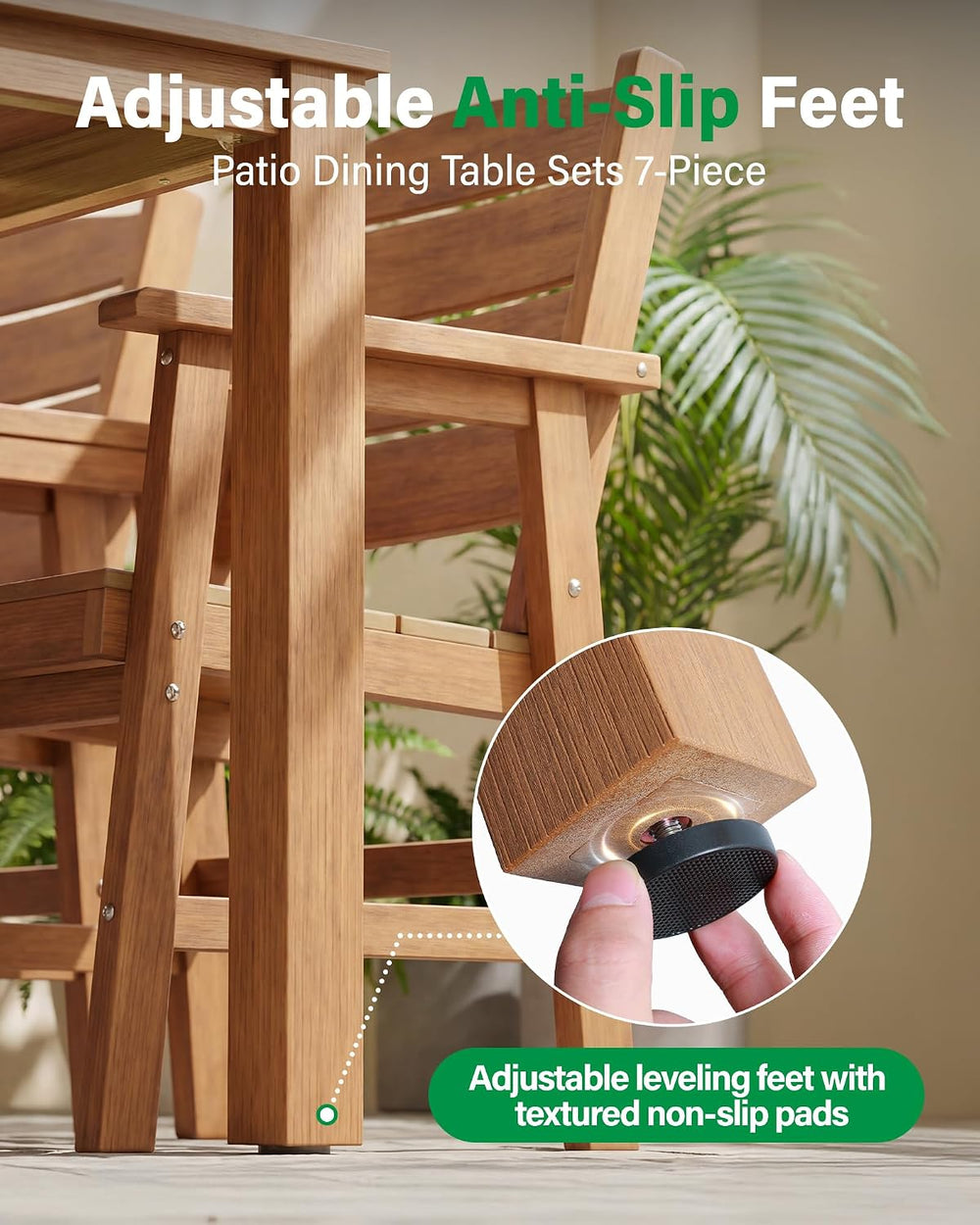 YEFU 5 Piece Square Patio Dining Set, Sturdy Aluminum Frame, HIPS, Teak