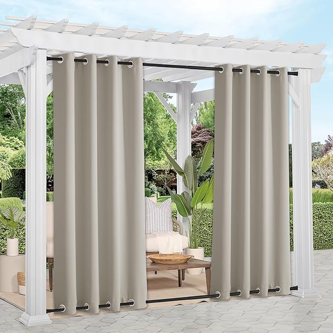 NICETOWN 2 Panels Natural Outdoor Curtains for Patio Waterproof, Rustproof To...