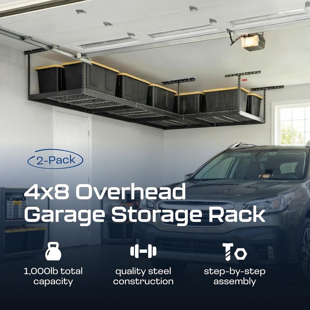 MonsterRAX 2-Pack 4x8 Overhead Garage Storage Rack, Hammertone