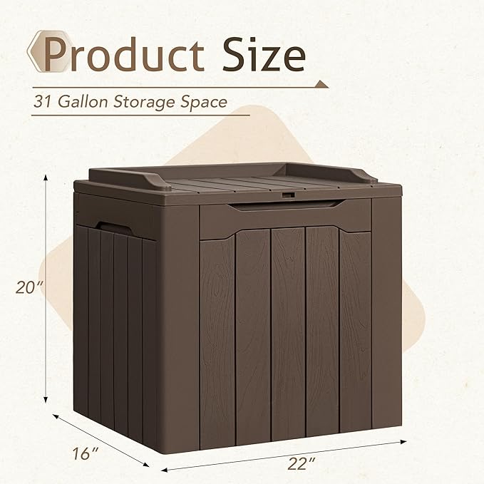 Flamaker 2 Pack Deck Box 31 Gallon Waterproof Resin Storage Box with Lid Indo...