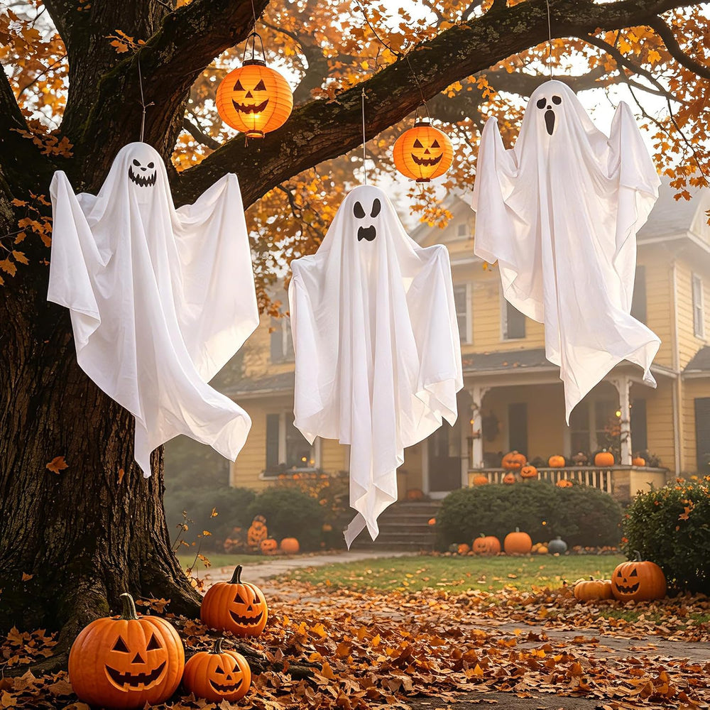 9 Pack Halloween Hanging Ghosts, 27.6 Inch Flying Ghost Decorations
