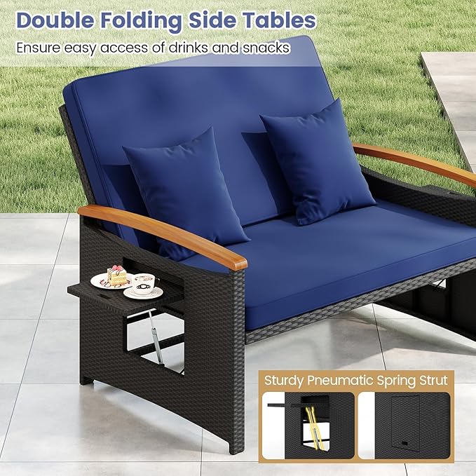 Tangkula Patio Rattan Daybed with 4-Level Adjustable Backrest, Outdoor Wicker...