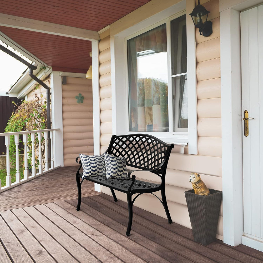 VINGLI 40.5" Outdoor Bench Patio Garden Bench, Anti- Rust Cast Aluminum ...