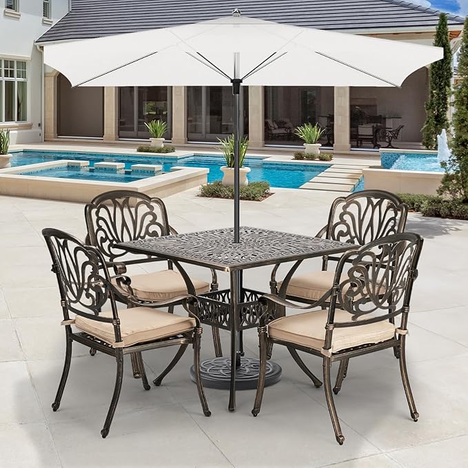 VINGLI 5-Piece Outdoor Patio Dining Set, Cast Aluminum All-Weather Outdoor Ta...