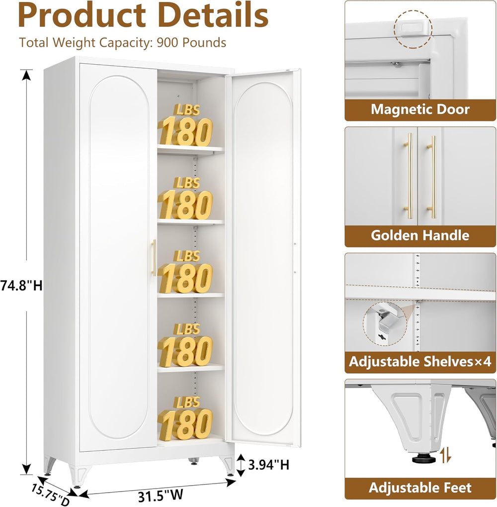 Polup 75" Tall Metal Kitchen Pantry Storage Cabinet with Doors and Shelves