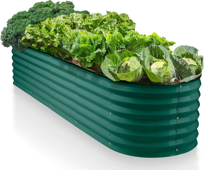 9-in-1 Galvanized Steel Raised Garden Bed // 8×2×1.5 ft Modular Planter for Gardening, Vegetables, Flowers // 18" Tall Metal Raised Garden Beds Outdoor (Dark Green) // Patented Design Planter Box