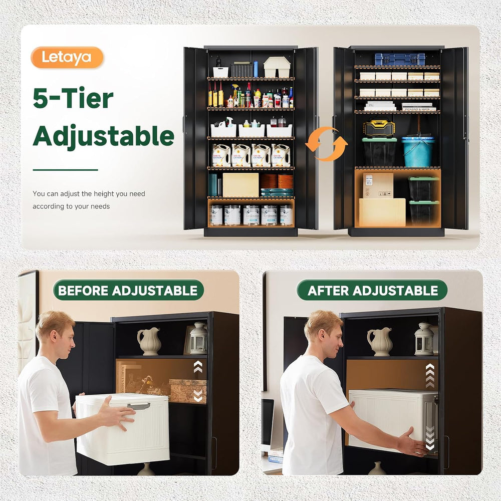 Letaya Metal Garage Storage Cabinets with Lock-72 Tall Tool Organizer Steel L...