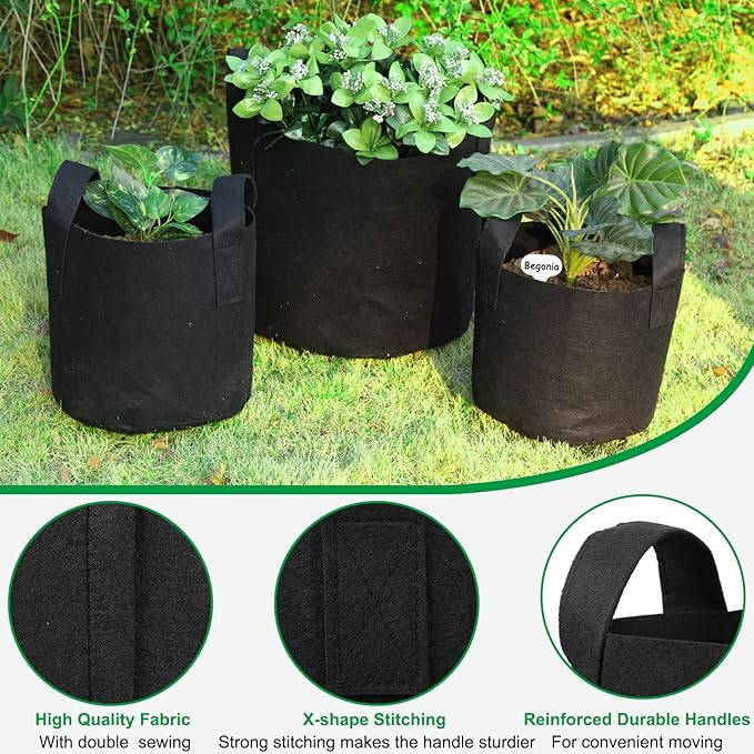 JERIA 12-Pack 30 Gallon Grow Bags, 300G Thickened Nonwoven Garden Pots,Heavy ...