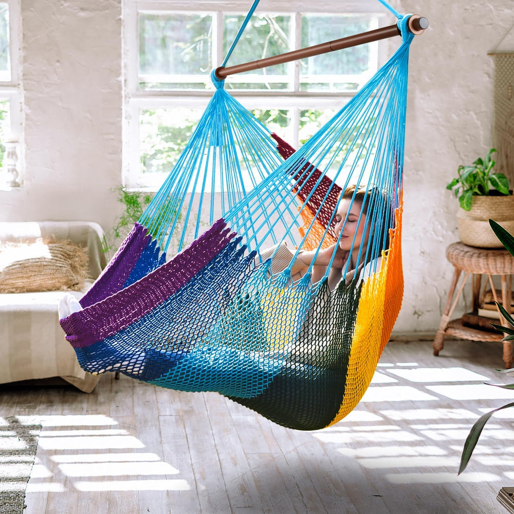 Upgraded Caribbean Hammock Chair with Detachable Metal Bar, Large Hammock Swi...