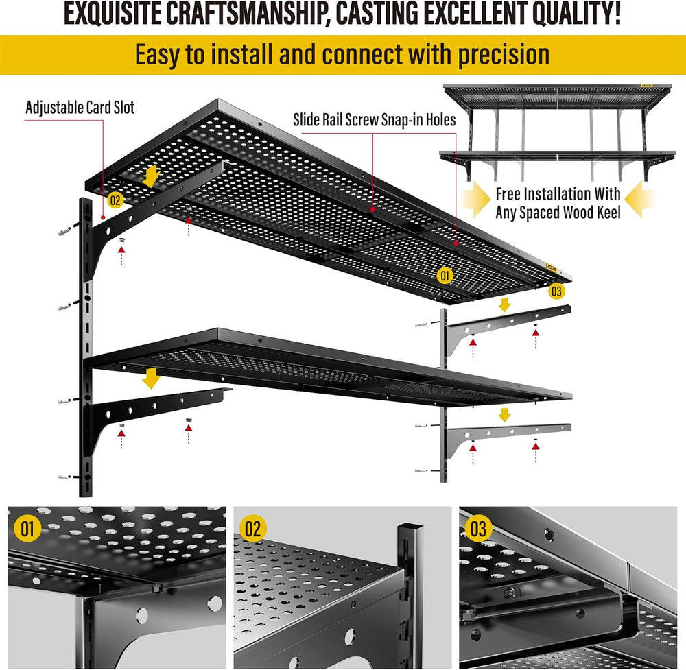 1pack×2 Tier 1.3x4ft Garage Shelving Wall Mounted, 260lbs Load Capacity,15.6x...