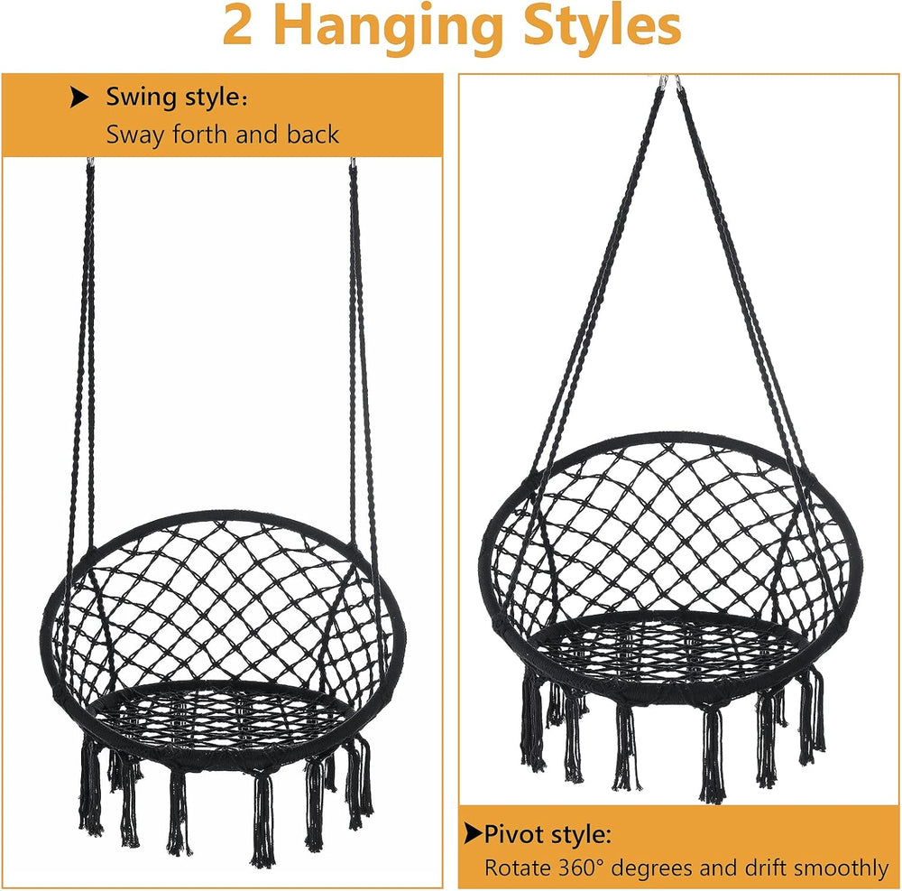 Hanging Swing Chair Bohemian Style Macrame Swing Chair with Tassels, Hammock ...