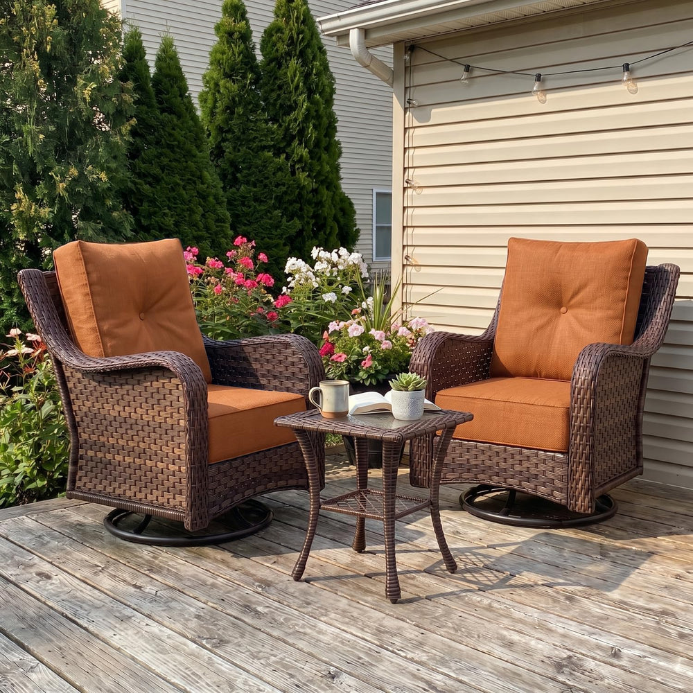 3 Piece Wicker Outdoor Furniture Set with 6-inch Comfy Cushions