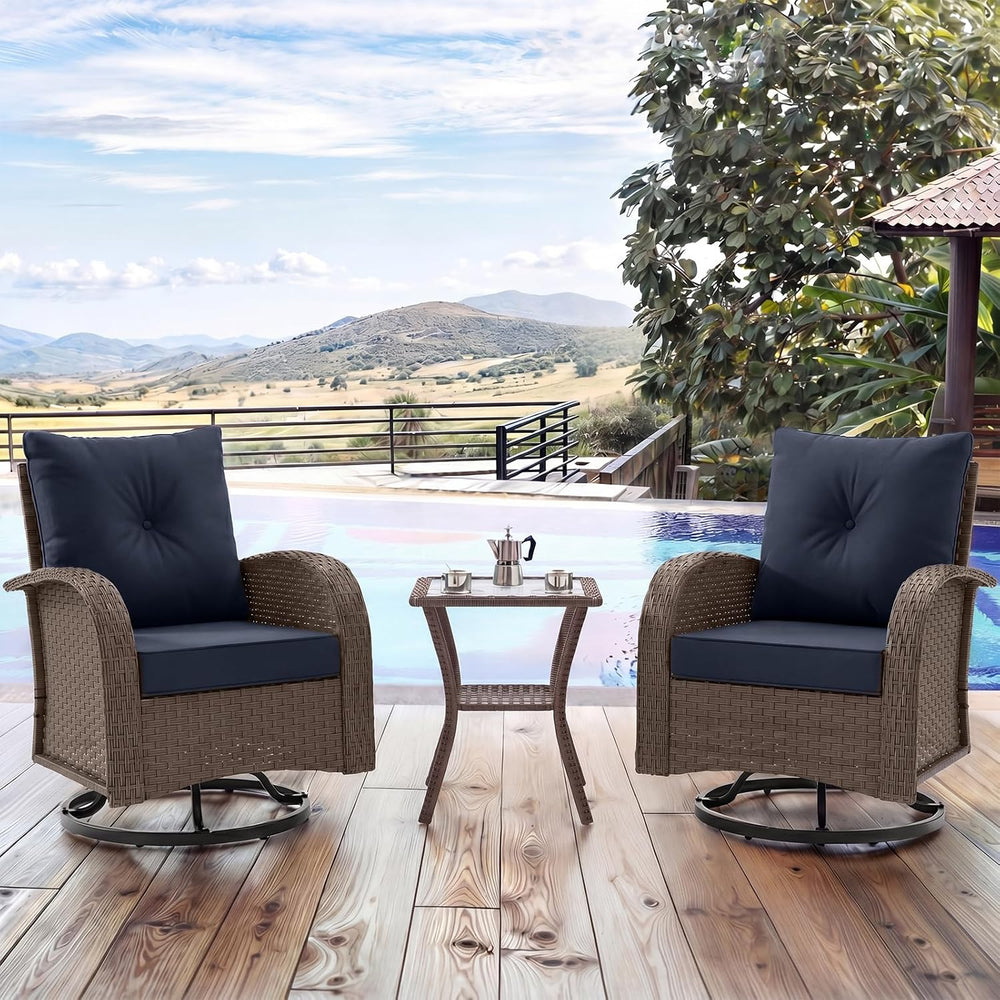 UDPATIO Outdoor Furniture 3 Piece Patio Swivel Chair, Olefin Fade Resistant