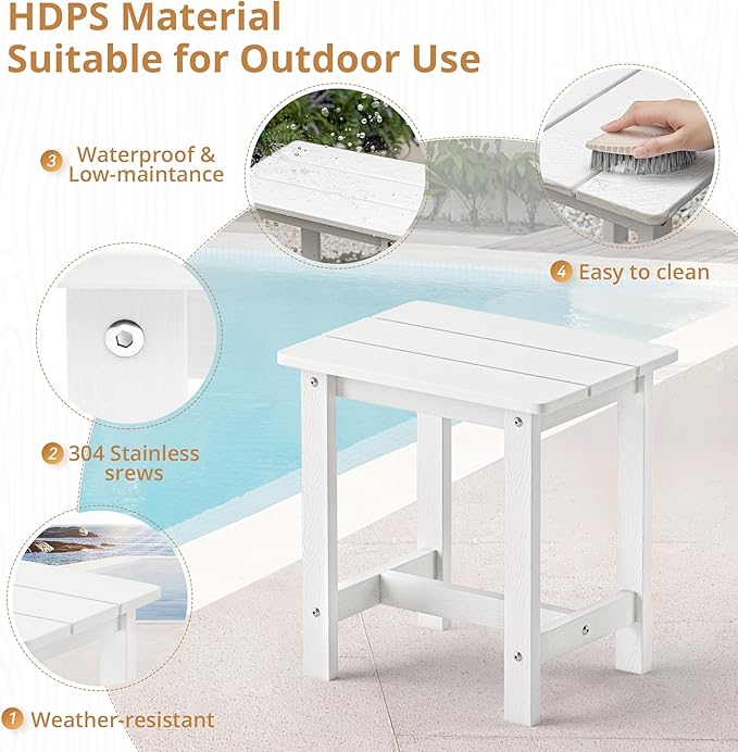LUE BONA Outdoor Side Table Set of 2, HDPS Small Outdoor Table, Adirondack Si...