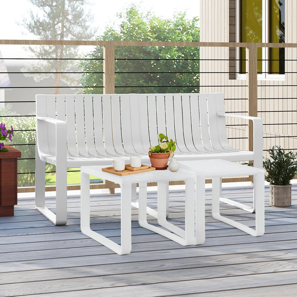 Tangkula Patio Loveseat, 2-Person Bench, White