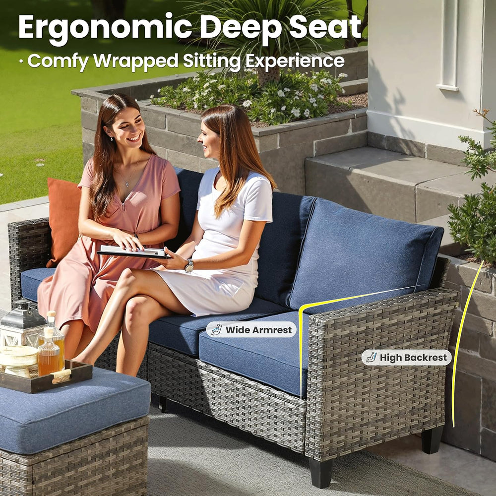 ovios 6 Pieces Patio Furniture Set, Outdoor Wicker Sofa Couch with Swivel Gli...