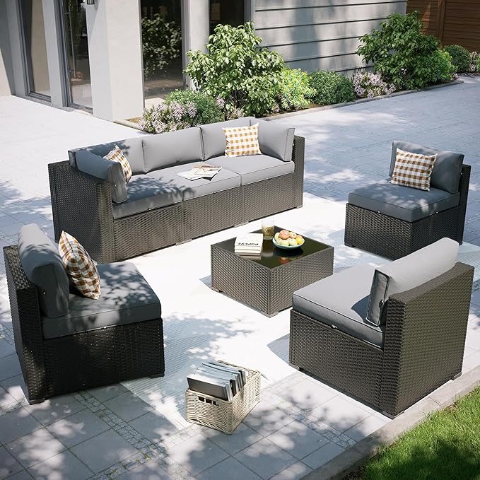 Aoxun Patio Furniture Set, 7 Piece Outdoor Sectional Sofas with Waterproof Co...