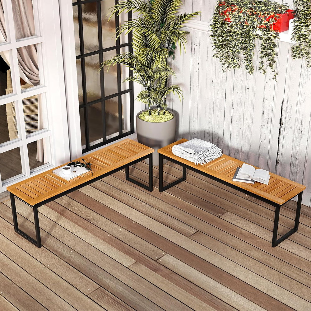 Tangkula Wood Outdoor Bench, Backless Dining Bench for 2-3, 1 Pack, Rustic