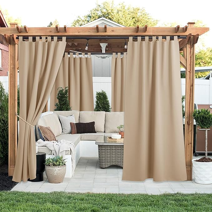 NICETOWN 2 Panels Detachable Sticky Tab Top Thick Outdoor Curtains for Patio ...