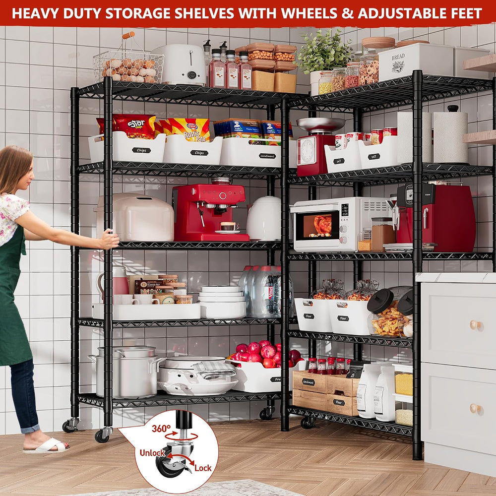 REIBII 5 Tier Storage Shelves with Wheels,1980LBS Metal Shelving for Garage