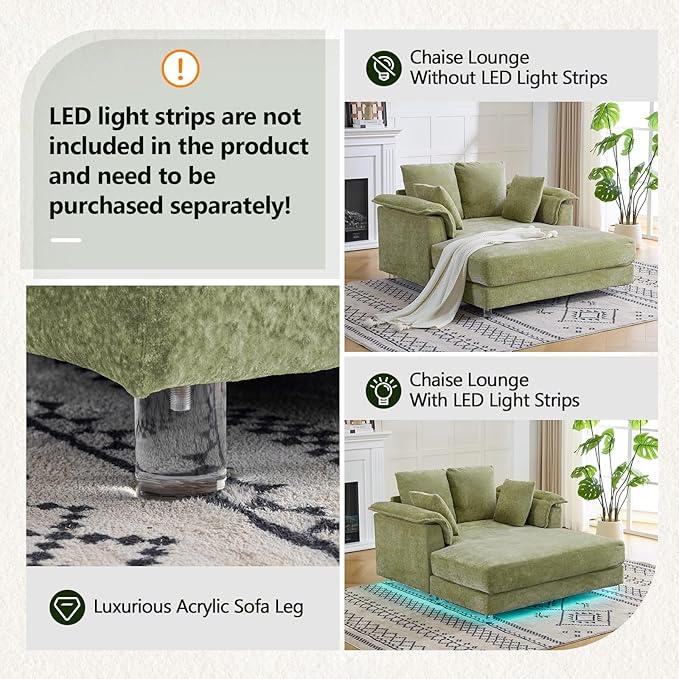 VINGLI Modern Floating Chaise Lounge Chair with Acrylic Legs, Upholstered Cus...