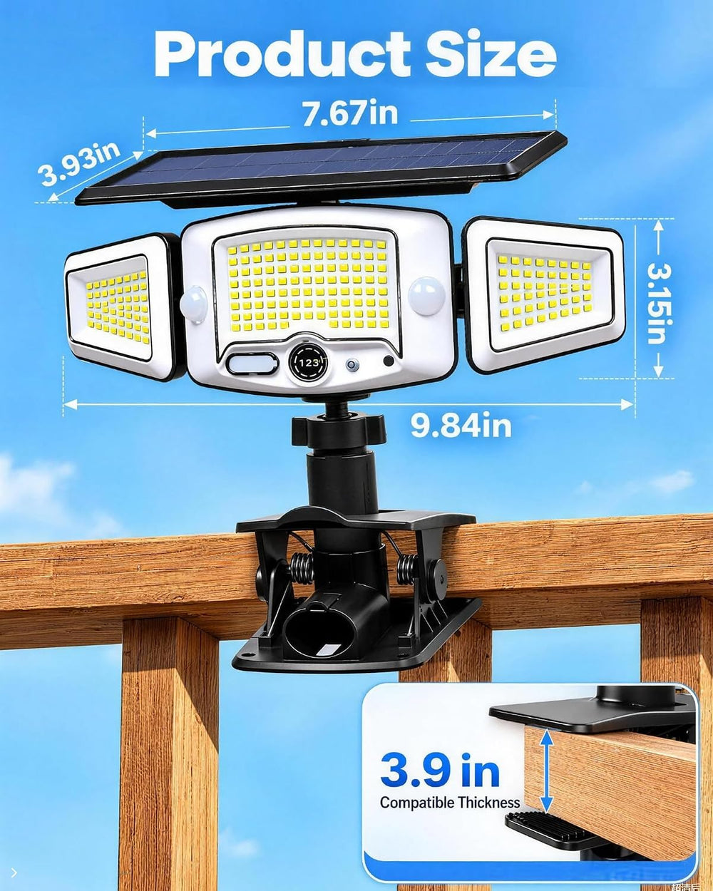 4000mAh Clip on Solar Light with Motion Sensor, 2500LM Fence Flood Light