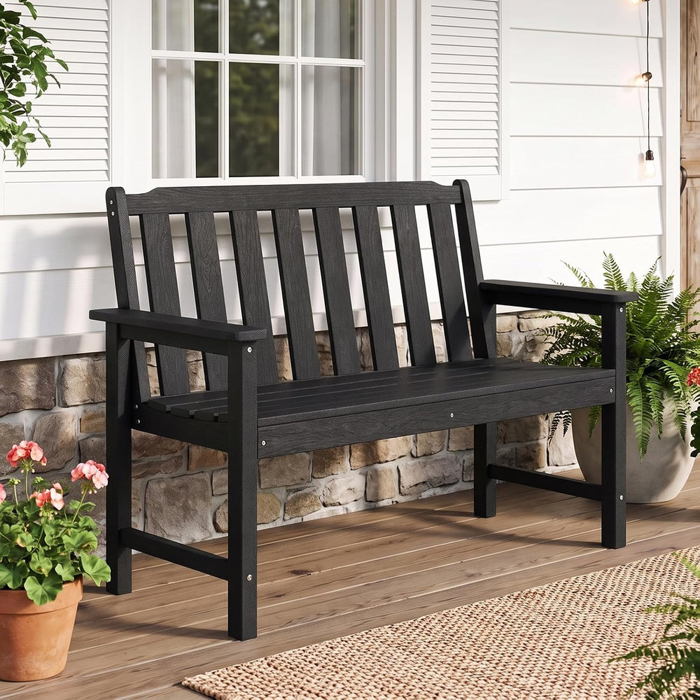 Tangkula 2-Person HDPE Outdoor Garden Bench with Backrest, Black