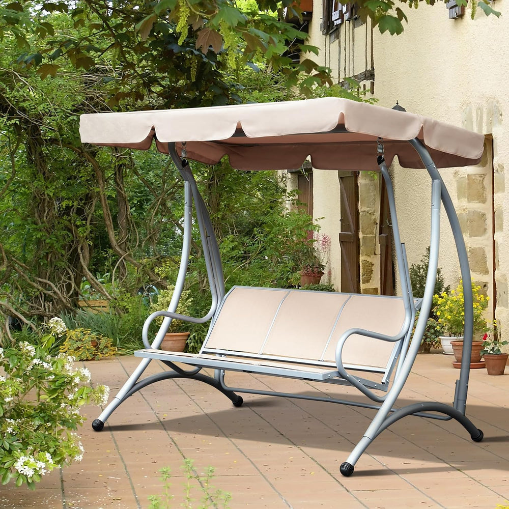 Outsunny 3-Seat Outdoor Porch Swing Chair Patio Swing Glider Beige