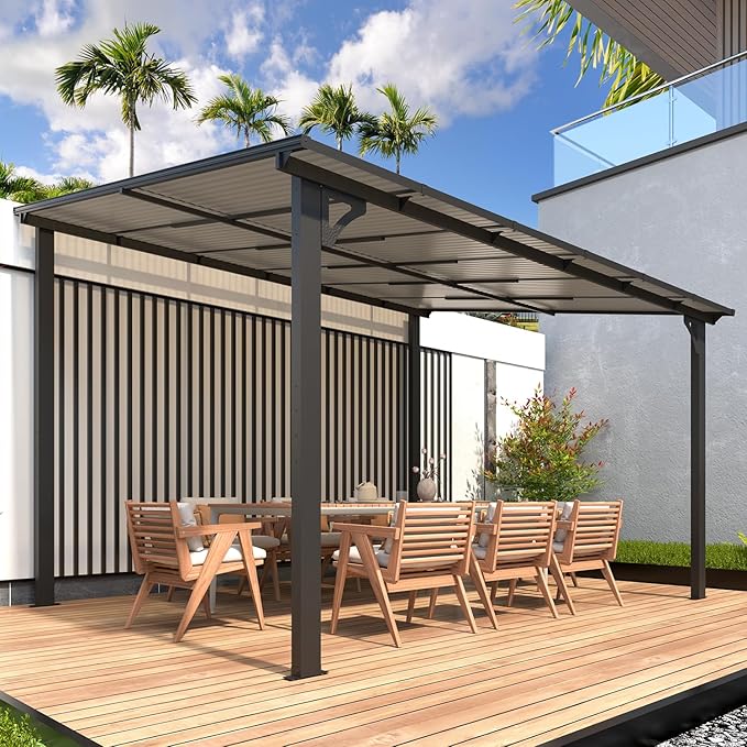 AECOJOY Wall Gazebo12’ x 10’, Hard Top Gazebos Pergola on Clearance, Outdoor ...