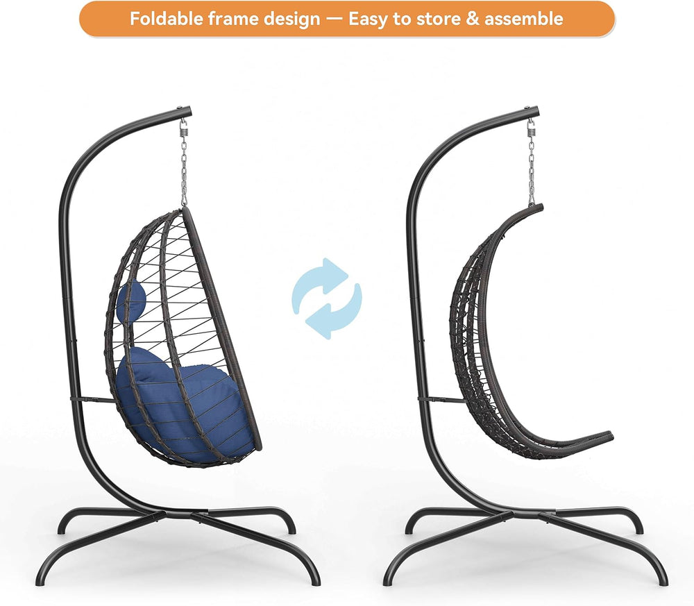 Outdoor Hanging Egg Chair with Stand,Patio Wicker Swing Egg Chair Hammock Cha...