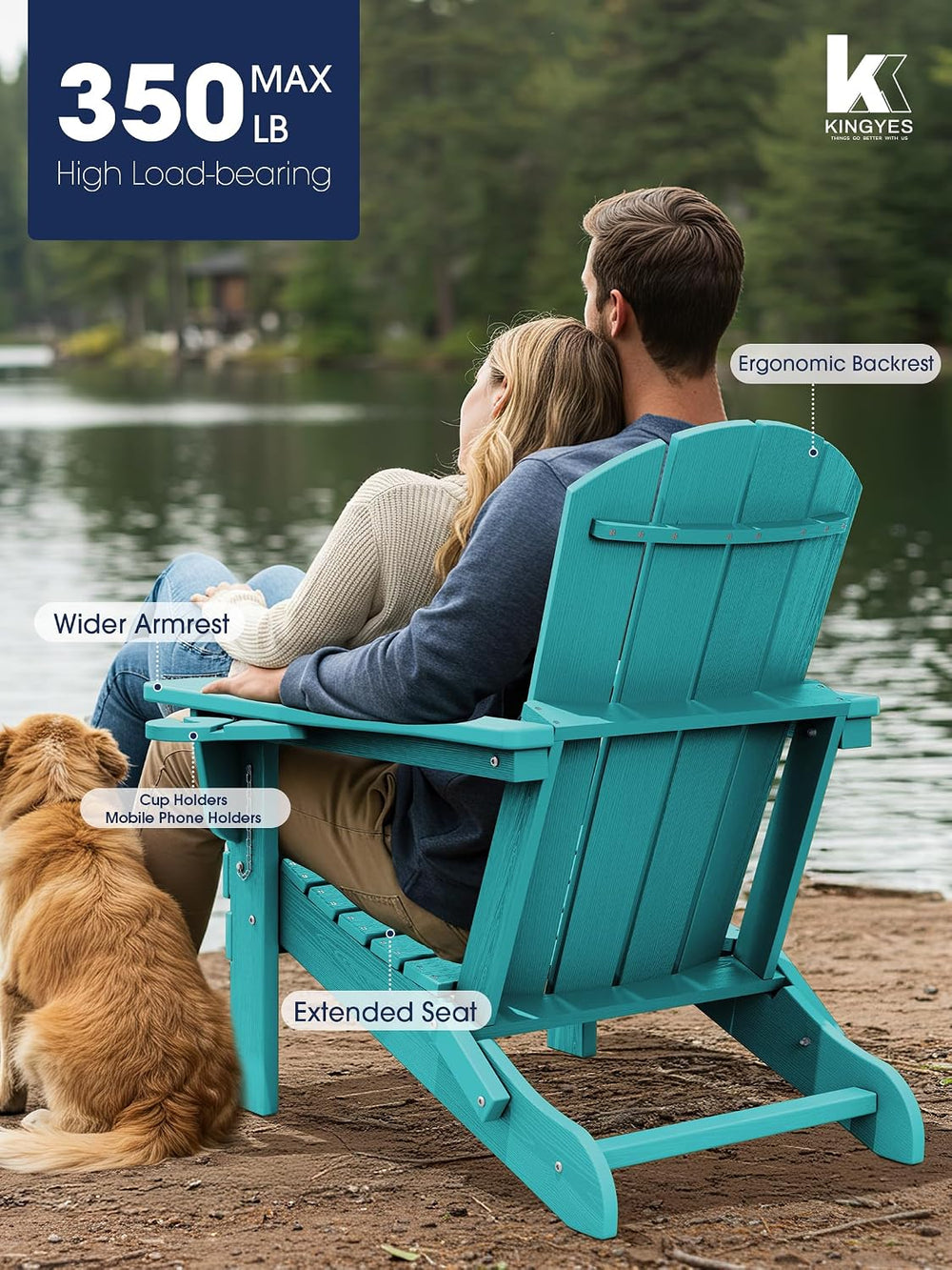 KINGYES Folding Adirondack Chair Set of 2 with 2 Cup Holders, Aruba