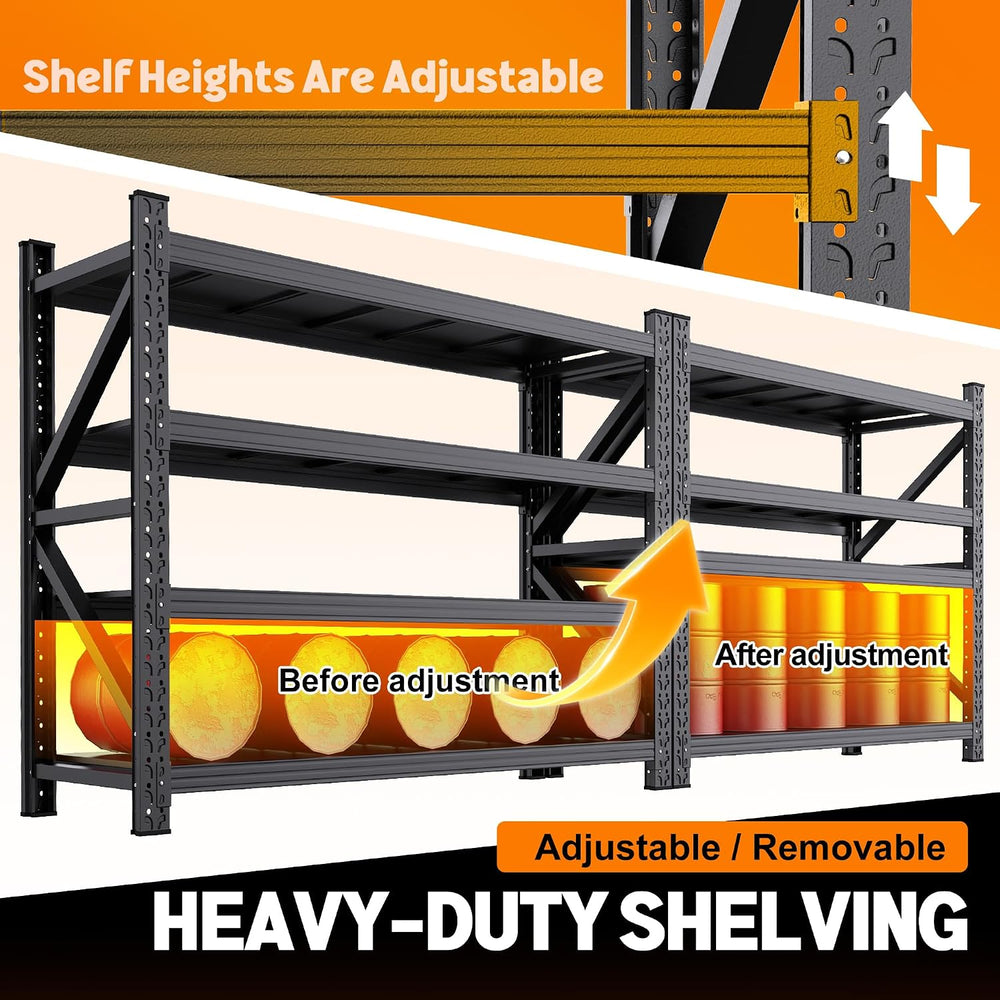 79" W Metal Storage Shelves,4 Tier Adjustable Heavy Duty Garage Shelving...