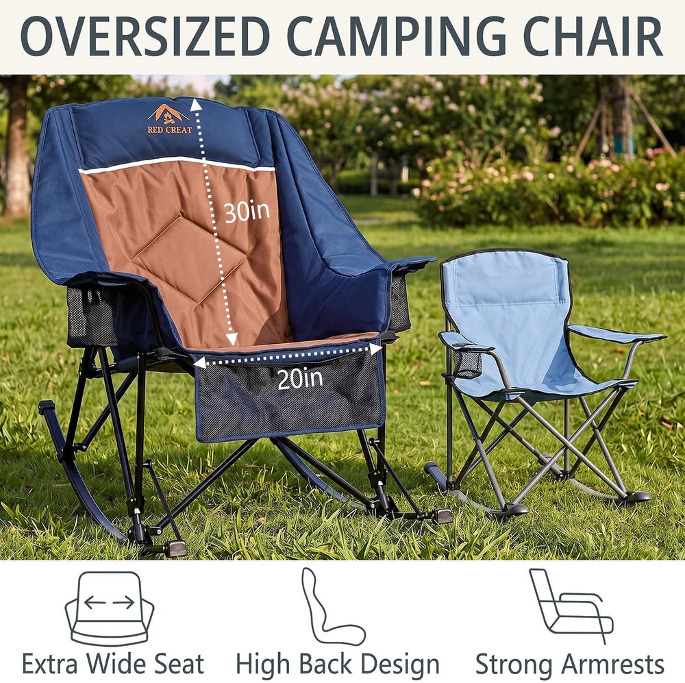 400lbs Rocking Camping Chair Oversized Folding Rocker for Adults