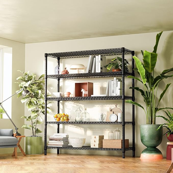 IZEUK 5-Tier Adjustable Heavy Duty Metal Storage Shelving Unit, Wide Utility ...