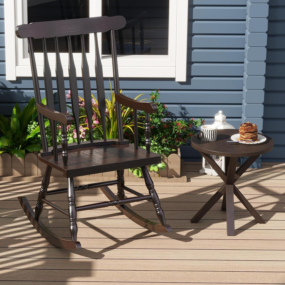 GIANTEX Indoor & Outdoor Wood Rocking Chair, Patio Rocking Chair, Dark Co...