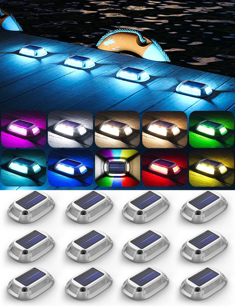 Aluminum Alloy Solar Dock Lights, IP68 Solar Driveway Lights, 12Pack