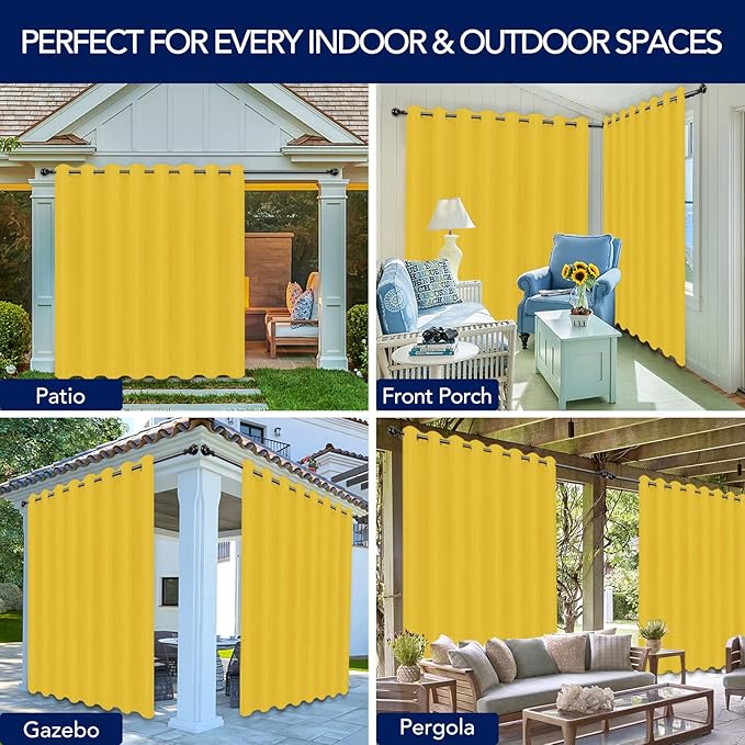 PureFit Outdoor Curtains for Patio Waterproof Weatherproof, UV Resistant Outs...