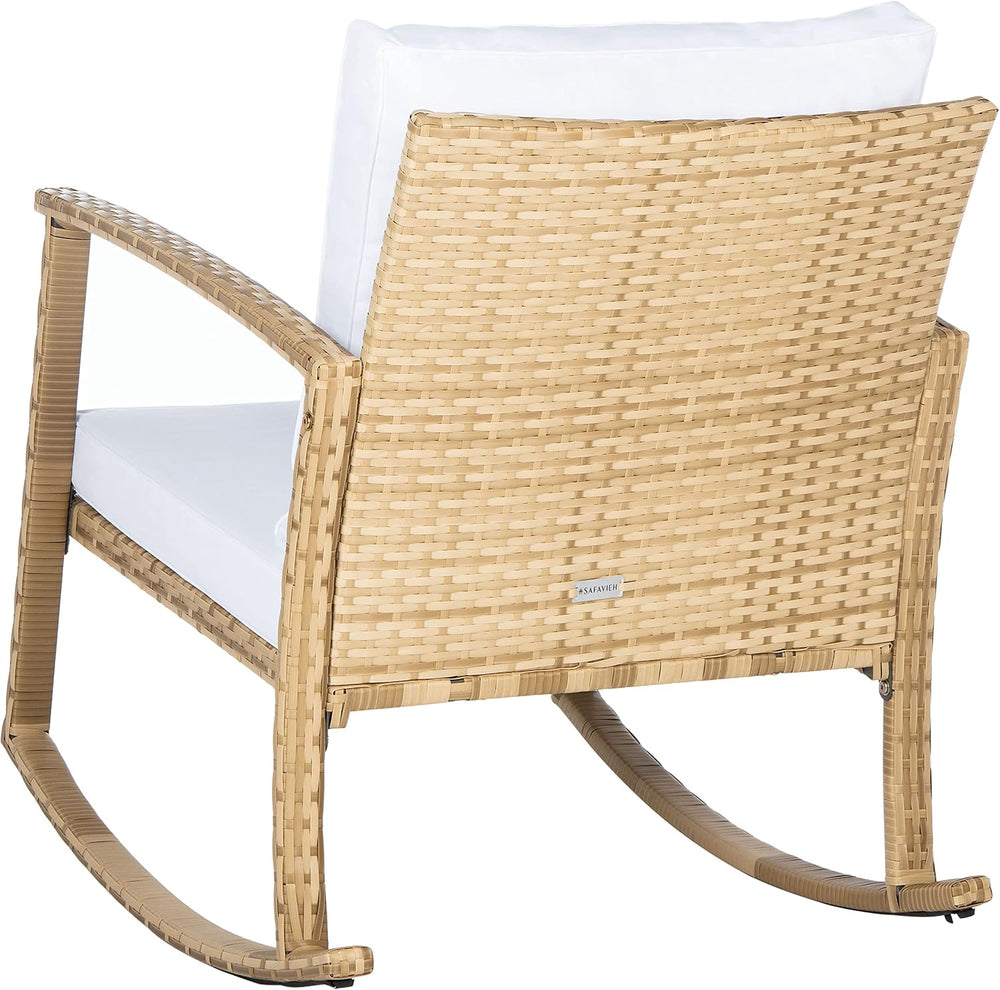 SAFAVIEH Outdoor Daire Wicker Rocking Chair, 14.4" Natural/White PAT7721D