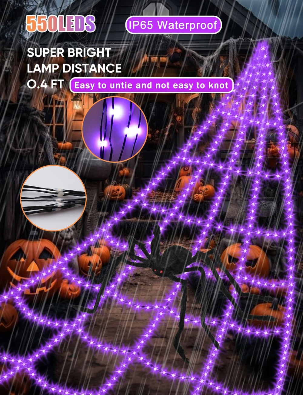 Halloween Decorations Outdoor Spider Web Lights - 16.4Ft Light Up Spider Web ...