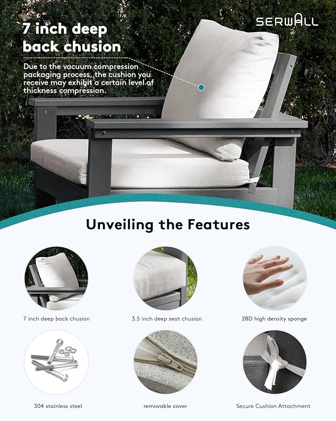 SERWALL HDPE Patio Sofa Set, 3-piece Sectional Outdoor Furniture Set, All Wea...