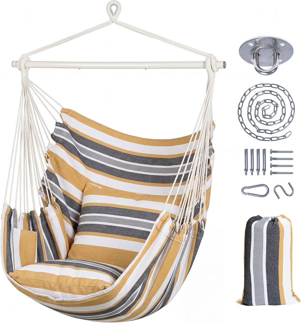 Hammock Chair Swing with Steel Support Bar, Coffee Stripes