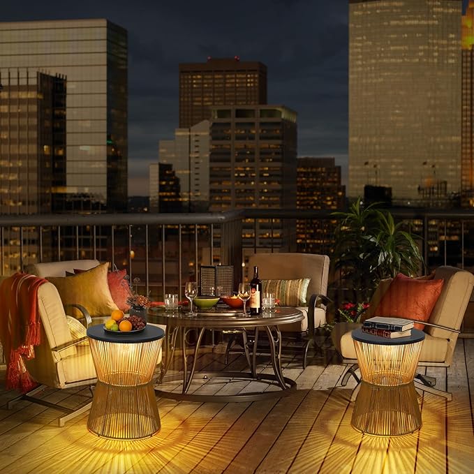 HMVPL Solar Outdoor Side Table with Dimmable Light, Patio Side Tables for Out...