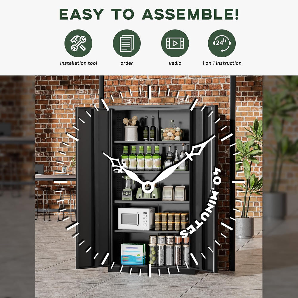 Greenvelly Metal Cabinet, 72” Black Tool Steel Locking Cabinet with Doors and...