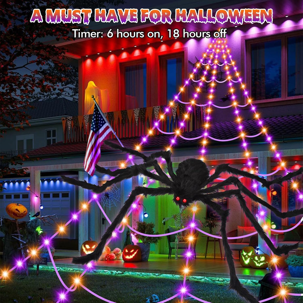 OCATO 200" Halloween Decorations Spider Web Lights Outdoor +59" Fak...