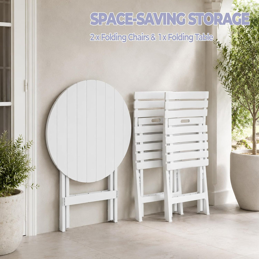 3-Piece Outdoor Bistro Set with Folding Table and Chairs, White