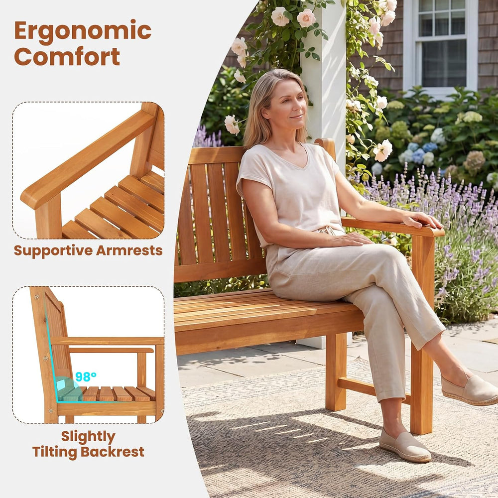 Tangkula 3-Seater Outdoor Wooden Bench, 59-Inch Large Garden Bench, Natural