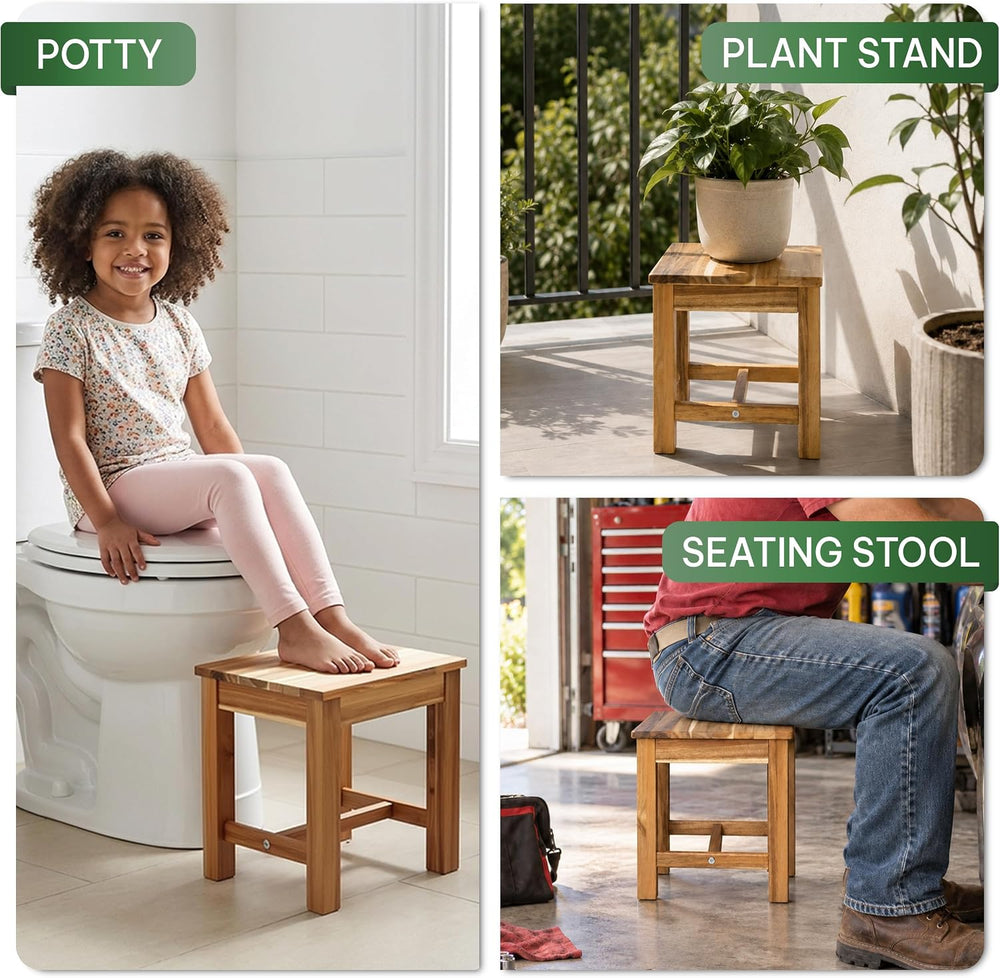 12" Wooden Step Stool, Small Wood Stool for Bathroom, Kitchen - White Oak