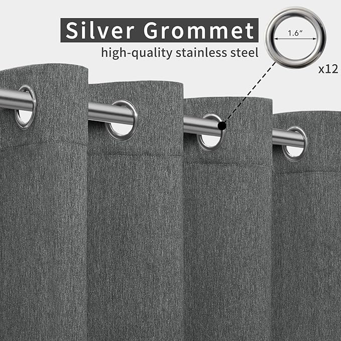 Easy-Going Linen Look Outdoor Curtains Waterproof Windproof Porch Curtains, S...
